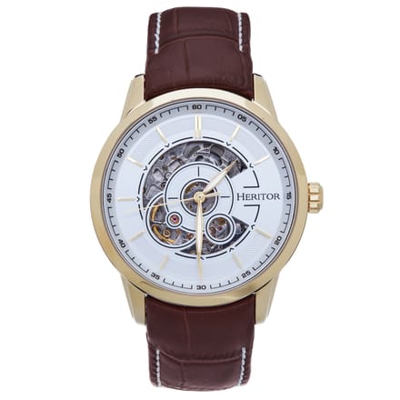 Heritor Automatic Davies Semi-Skelet leren band horloge - Goud/Bruin