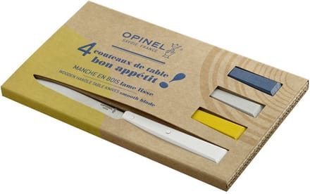 Opinel N°125 Bon Appétit Celeste Tafelmessenset - 4-delig - Multicolor - Beukenhout - RVS - Bestek - Steakmes