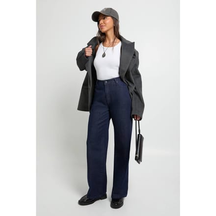 boohoo Dames Hoge Taille Wijde Pijpen Jeans | Indigo | Maat: 10