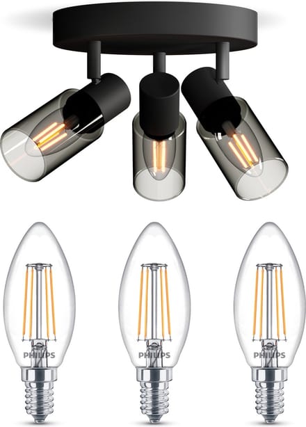 Philips Palms Opbouwspot (Zwart) - Warmwit Licht - Plafondspot met 3 Lichtpunten - E14 - Niet Dimbaar