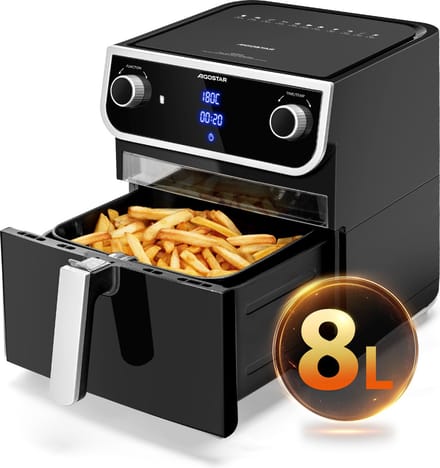Aigostar 30I0T Joy - Airfryer XXL - Heteluchtfriteuse - 12 Automatische Programma's - 8L - Zwart