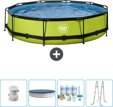 EXIT Rond Lime Frame Zwembad - 360 x 76 cm - Inclusief Pomp Afdekzeil - Onderhoudspakket - Ladder - Nu extra voordelig