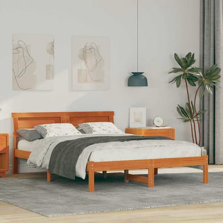 vidaXL - Bedframe - Wasbruin - 135 - x - 190 - cm - Massief - grenenhout