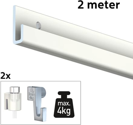 Artiteq Schilderij Ophangsysteem 2 meter All-in-one Classic Rail 4kg / Wit RAL9010