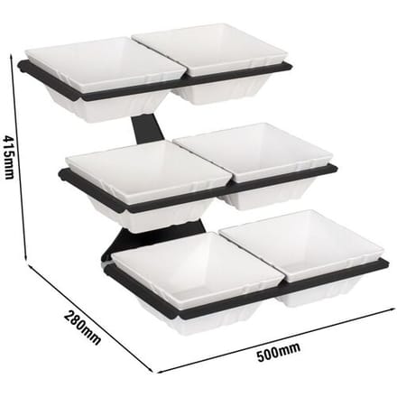 GGM Gastro Etagerie / Buffetständer - Schwarz - inkl. 6 Melaminschalen - eckig Zwart / Wit