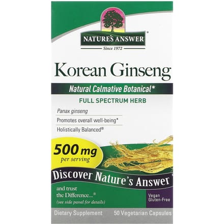 Nature'S Answer, Koreaanse Ginseng, 500Mg, 50 Plantaardige Capsules