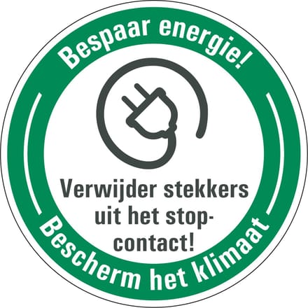 Energie besparen sticker verwijder stekkers 150 mm