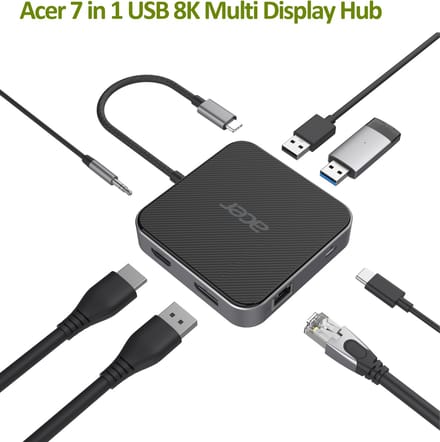 Acer 7-in-1 – Docking Station – Laptop – USB4 - USB-C –USB 4K en 8K-video– Plug & Play - Zwart/Zilver