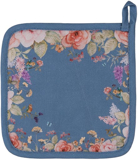 Clayre & Eef Pannenlap 20x20 cm Blauw Katoen Bloemen