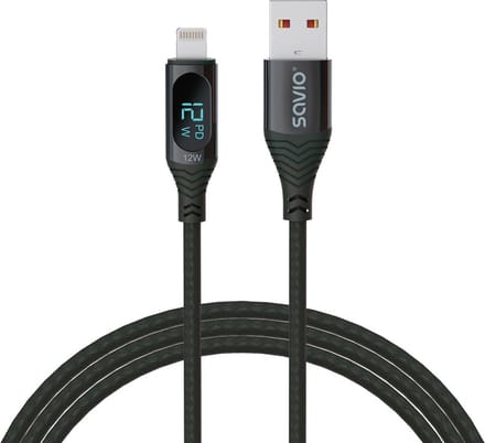 USB naar Lightning Savio-kabel, digitaal display, lengte 1m, SAVKABELCL-173