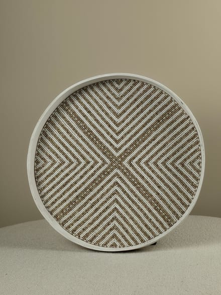 Blitzdeco - Decoratief Kralen Dienblad - Nino - Handgemaakt - Beige Wit - 3 Maten - Large