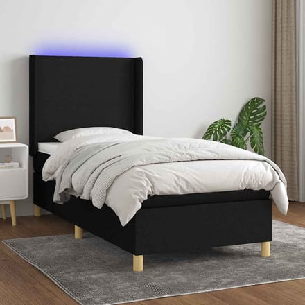 vidaXL - Boxspring - met - matras - en - LED - stof - zwart - 90x200 - cm