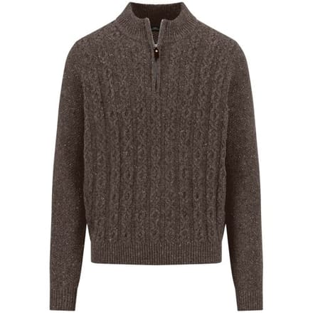 Fynch-Hatton Trui Troyer Zip Cable Knit Donegal Dark Chocolate / male