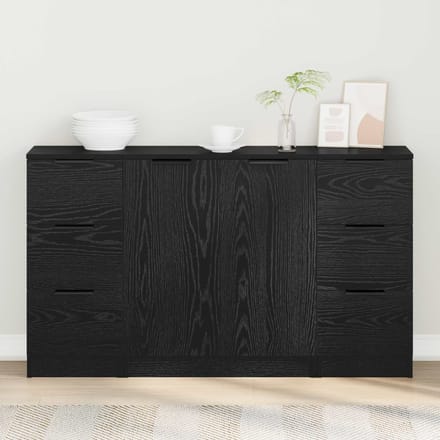 vidaXL - Dressoir - 3 - st - Zwart - Eiken - 121 - x - 30 - x - 70 - cm - Bewerkt - hout