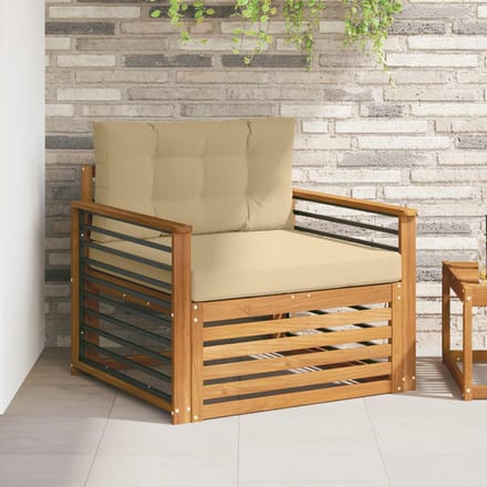 vidaXL - Buitensofa - Massief - Acacia - Hout - en - Polyester - Natuurlijk - en - Beige