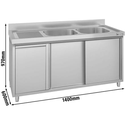 GGM Gastro Spülschrank ECO - 1400x600mm - mit Abfallbehälter & 2 Becken rechts