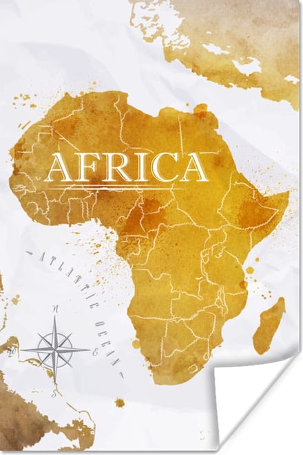 Poster Wereldkaart - Afrika - Goud - 20x30 cm