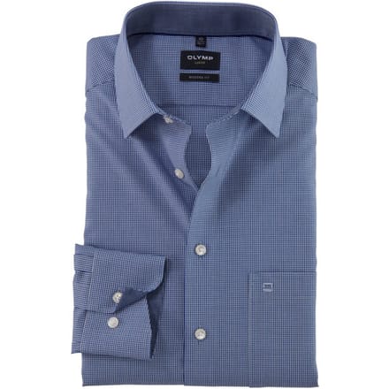 OLYMP Luxor modern fit overhemd - donkerblauw met wit geruit (contrast)