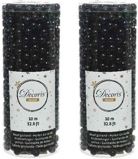 Decoris Kralenslinger - 2x - zwart - 10 meter - kunststof - glans - kerstslinger - kerstversiering