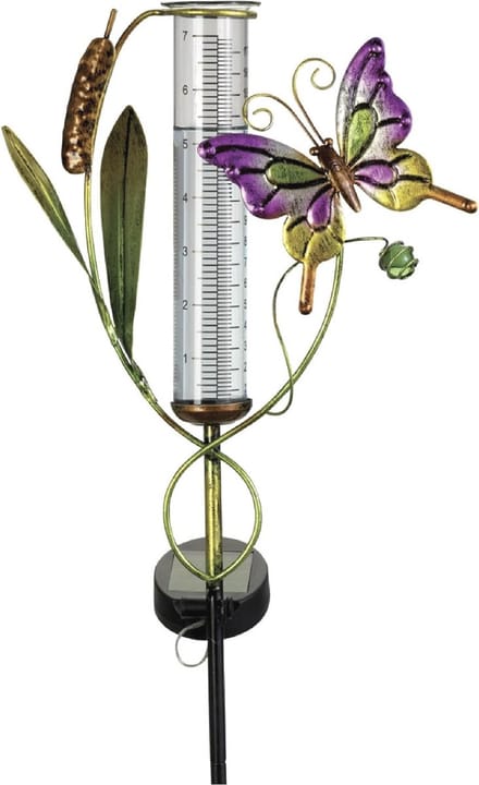 Regenmeter op Zonne-energie met Vlinder - Tuinbeeld met Ledverlichting