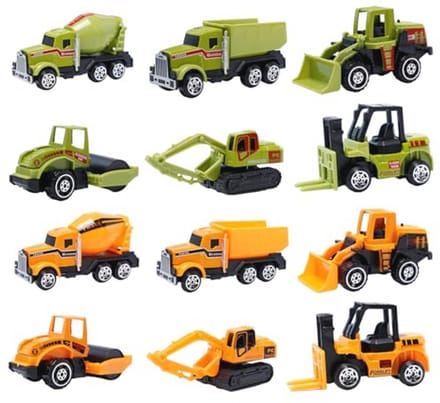 Bouwvrachtwagenset - Mini voertuigen - Kinderen spelen - Robuuste metalen constructie - 12 stuks - Geel Groen