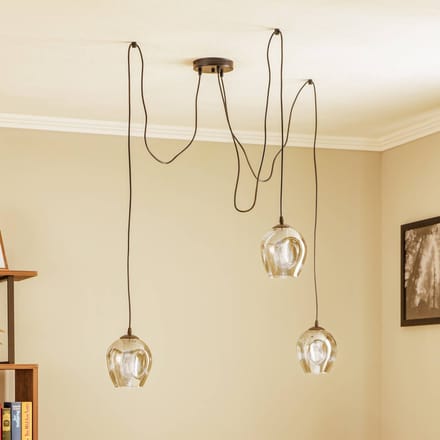 EMIBIG LIGHTING Hanglamp Starla, glas grafiet, 3-lamps decentraal
