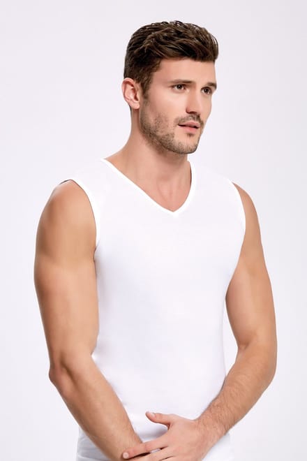 2 Pack ilke® Mouwloos V Hals Heren T Shirt - 100% Katoen-Wit-L