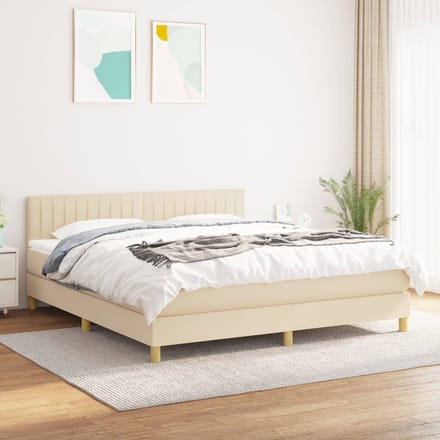 vidaXL - Boxspring - met - matras - stof - crèmekleurig - 160x200 - cm