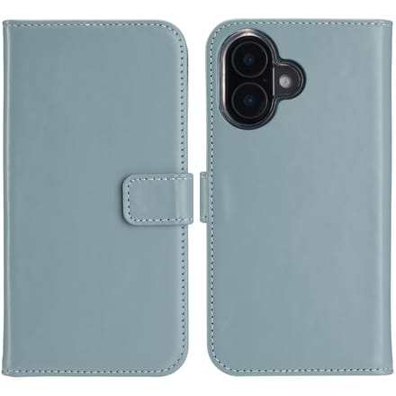 Selencia Hoesje - Geschikt voor Apple iPhone 16 - Echt Lederen Bookcase - Air Blue