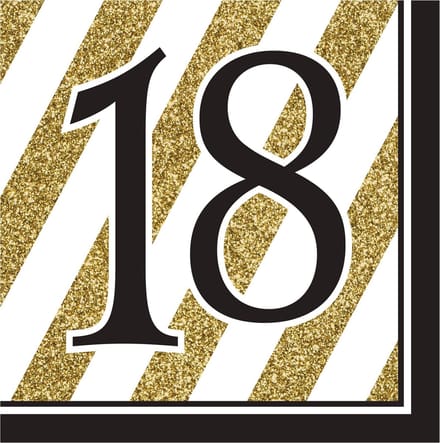 CREATIVE PARTY - 16 servetten 18 jaar zwart-goud