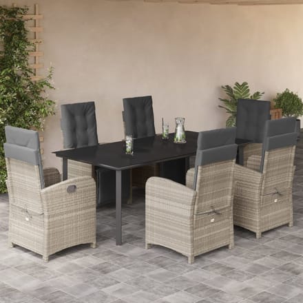vidaXL - 7-delige - Tuinset - met - kussens - poly - rattan - grijs