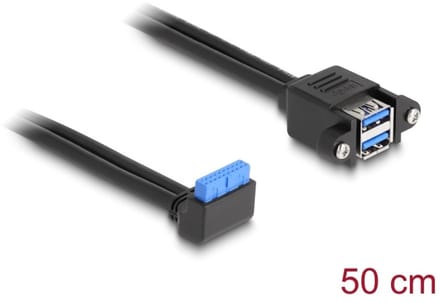 Delock Cable USB 5 Gbps pin header female 90° angled to 2 x USB 5 Gbps Type-A female for built-in 50 cm