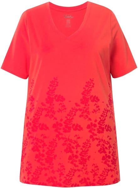 Ulla Popken - Dames - Longshirt A-lijn V-hals korte mouwen - Lichtrood - Maat 58+