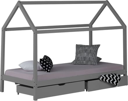 Homestyle4u Kinderbed - 90x200 cm - Huisbed - Grijs