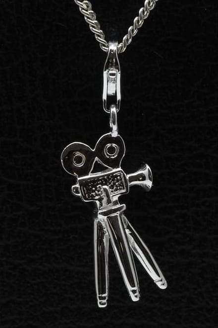 Zilveren Filmcamera op statief hanger én bedel