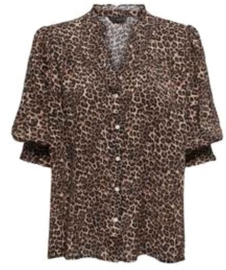 Only camel dames blouse   V-hals   Regular fit   Animal patroon   Knoopsluiting   3/4 mouw Camel M
