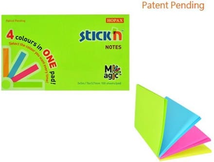 Stick'n Memoblok Magic Sticky Notes - 76x127mm - 4 Verschillende Neon Kleuren, 100 Memoblaadjes