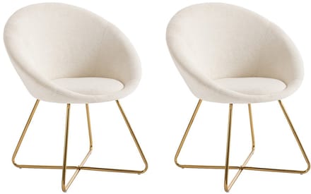 Vente-unique Set van 2 stoelen van boucléstof en goudkleurig metaal - Wit - BURBAN