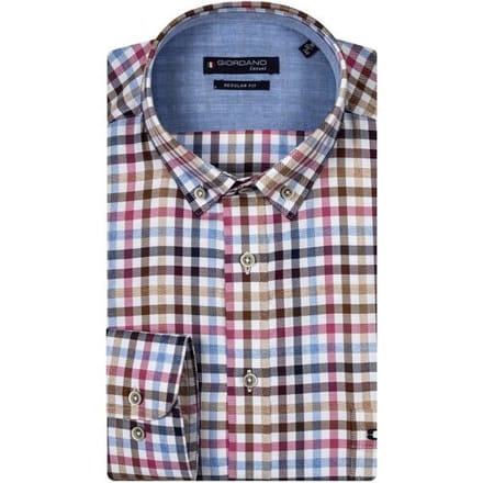 Giordano Overhemd Ivy Colorful Twill Check Cerise-Multi / male