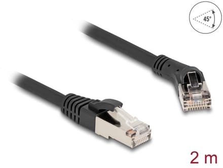 Delock RJ45 Network Cable Cat.8.1 S/FTP plug 45° right angled to plug straight up to 40 Gbps 2 m black