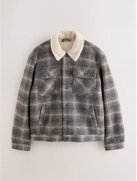 Next - Heren - Borg Lined Trucker Jacket - Bruin