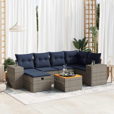 vidaXL - 7-delige - Loungeset - met - kussens - poly - rattan - grijs