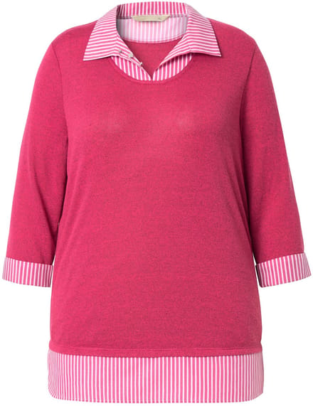 MIAMODA - Dames - Pullover 2-in-1 laagjeslook 3/4-mouwen - Hibiscusrood - Maat 54+