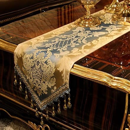 Tafelloper Eettafel Decoratie, Lichtblauw met kant, 30 * 220cm