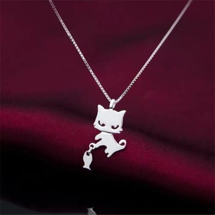 Collier en argent sterling 925 avec pendentif en forme de chat et de poisson, simple et créatif, à la mode, populaire, Xl069 black