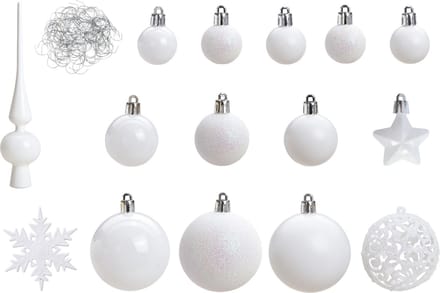 Kerstballen Set 110x stuks - kunststof - wit - met piek - 3-6 cm