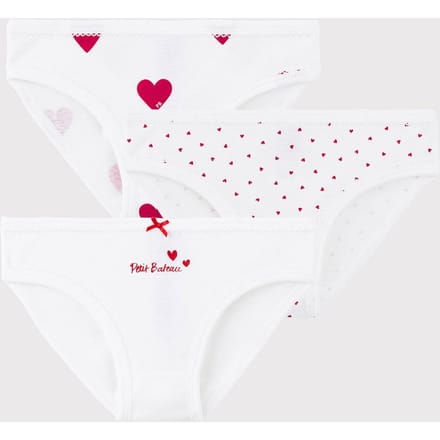 Petit Bateau Maat 116  Set van 3 katoenen meisjesslips met hartjes Meisjes Onderbroek - Wit/Rood + Wit/Rood + Wit