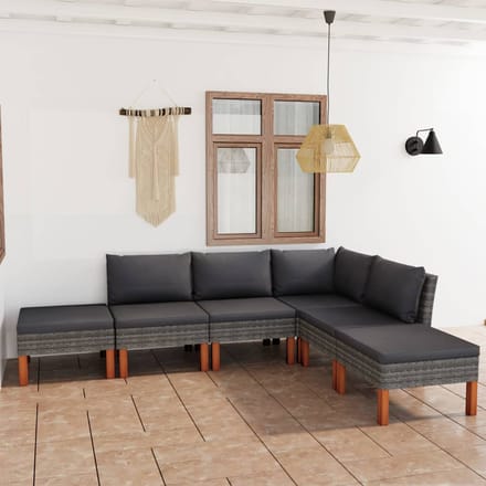 vidaXL - 6-delige - Loungeset - met - kussens - poly - rattan - grijs