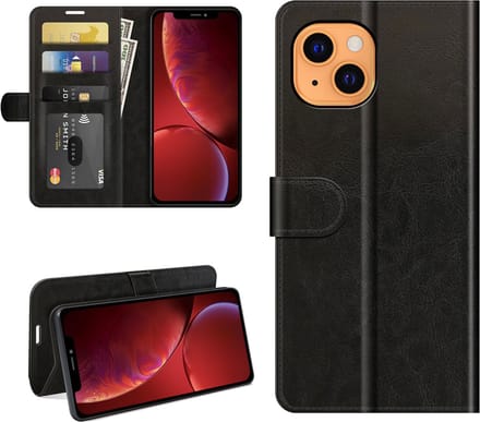 MobyDefend Hoesje - Geschikt voor iPhone 13 - Wallet Book Case (Sluiting Achterkant) - Zwart