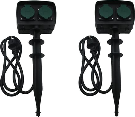 Benson tuinstekkerdoos / tuincontactdozen op spies - 2x - met timer - tijdschakelaar - IP44 spatwaterdicht - 1.5 meter